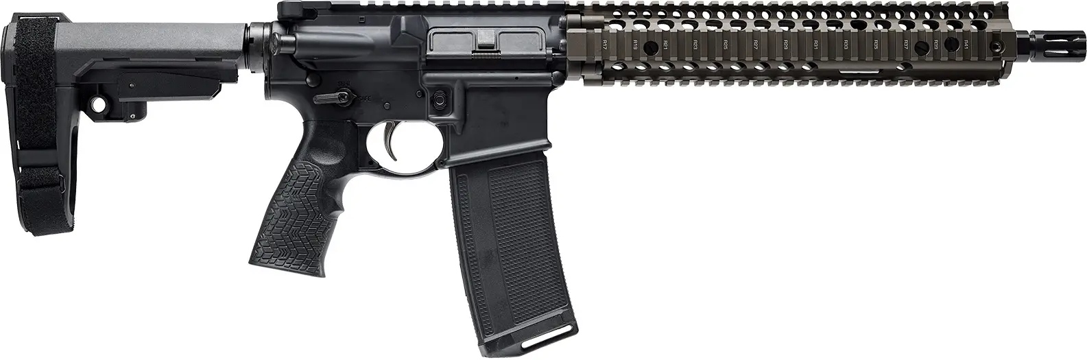 Semi-automatic rifle with tactical rail and adjustable stock.