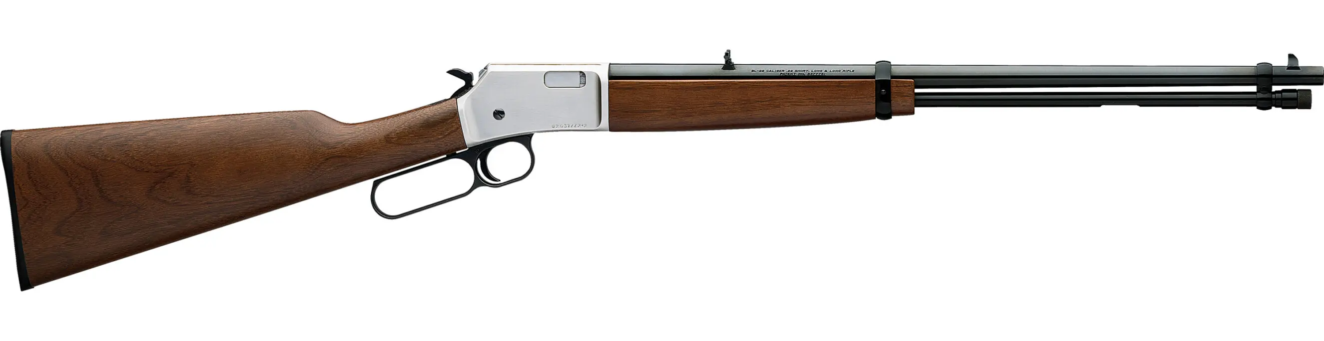 Rifle with wooden stock and long barrel for hunting or sport shooting.