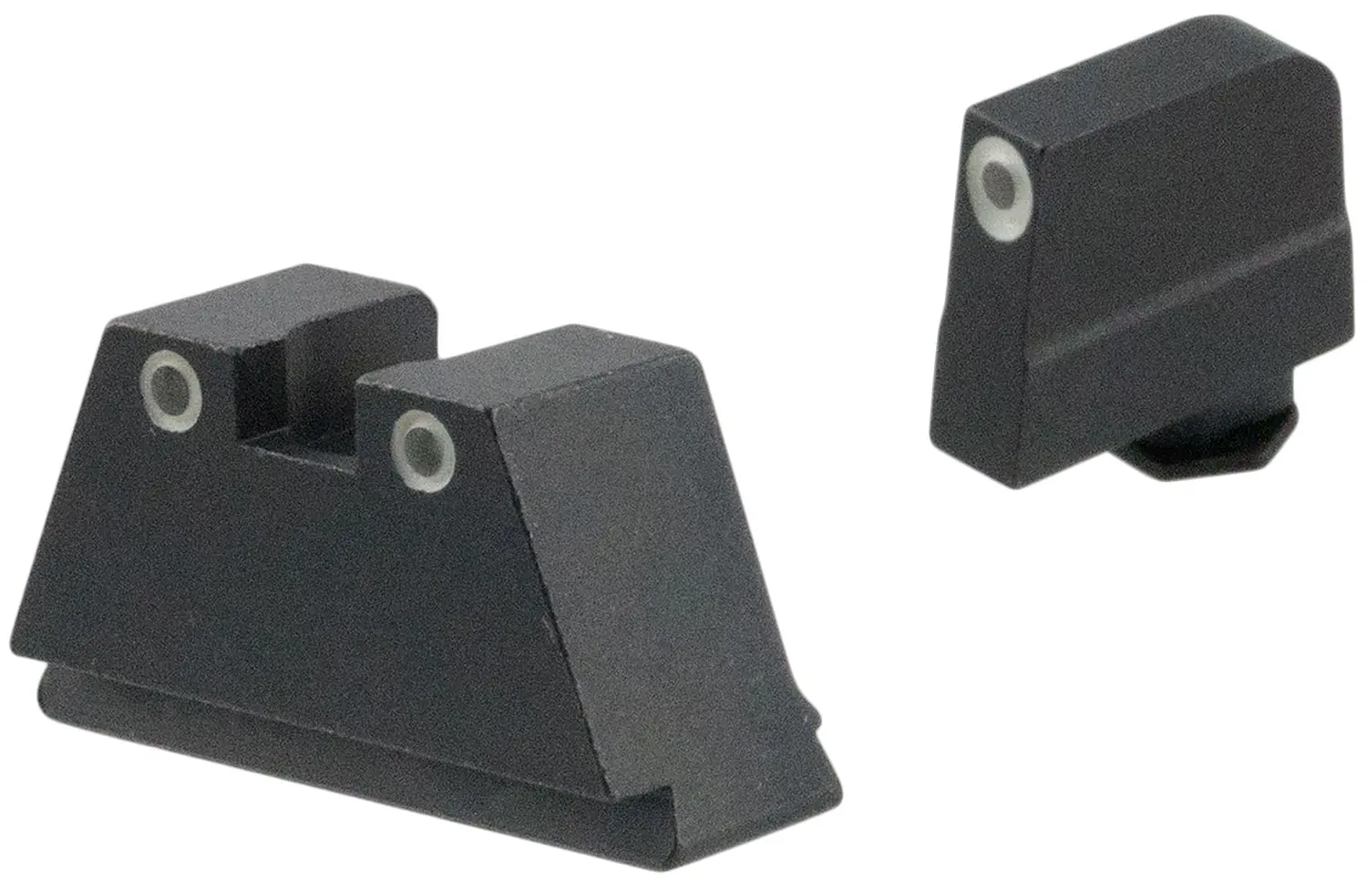 Gun sight mount with two black components and metal screws.