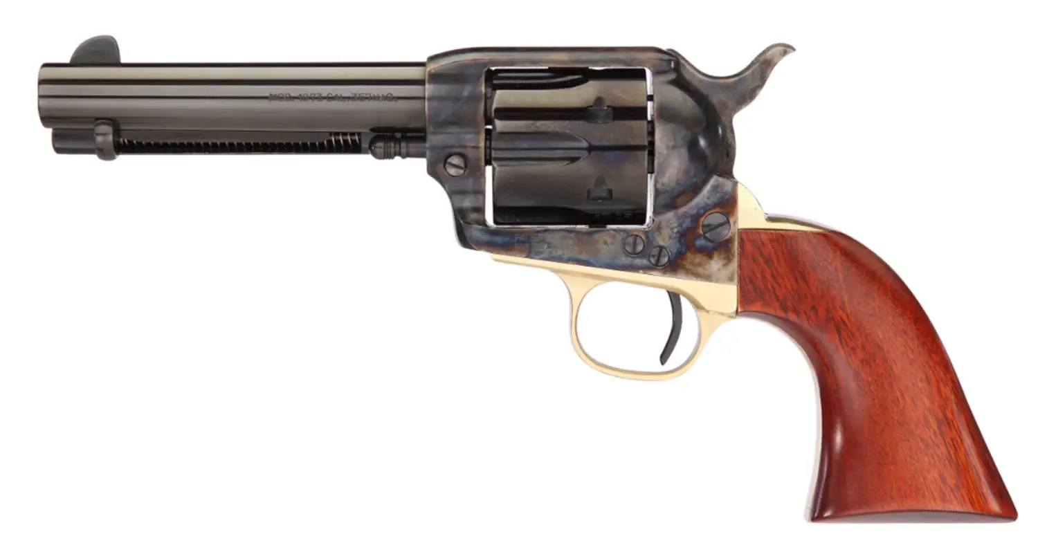 Taylors & Company 450DE 1873 Ranch Hand Deluxe 45 Colt (LC) 6rd 4.75" Blued Cylinder & Barrel Color Case Hardened Steel Frame Walnut Navy Size Grip (Taylor Tuned)