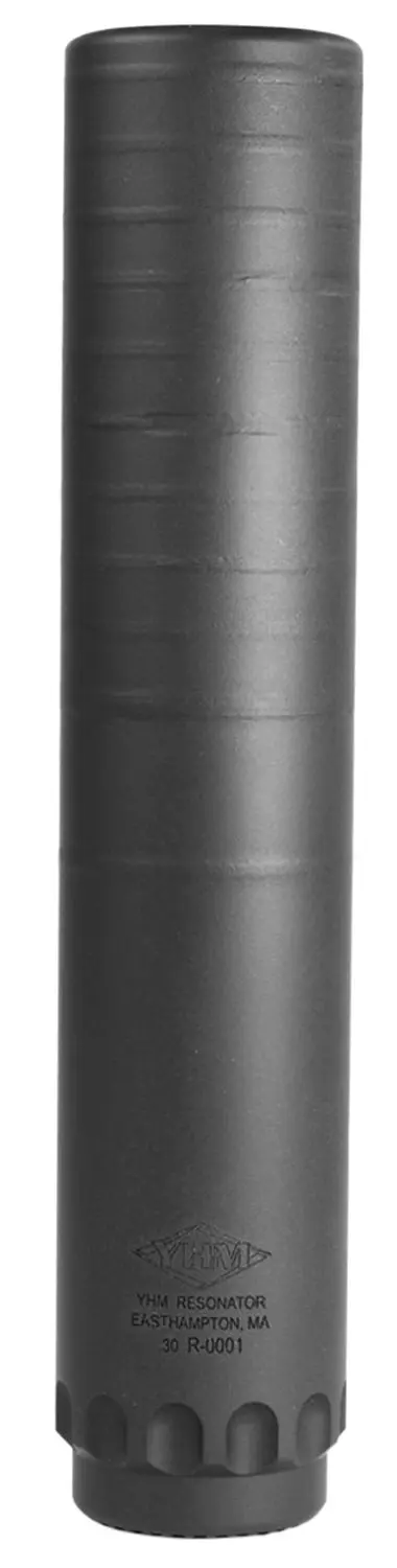 Gun suppressor in matte black for firearms.