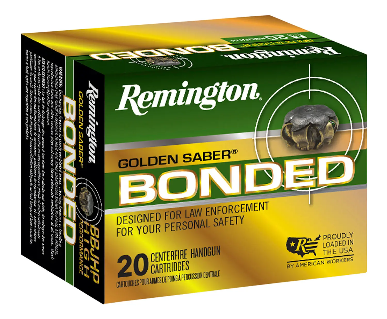 Remington Ammunition 29365 Golden Saber Bonded 40S&W 180gr Bonded Brass Jacketed Hollow Point 20 Per Box/25 Case
