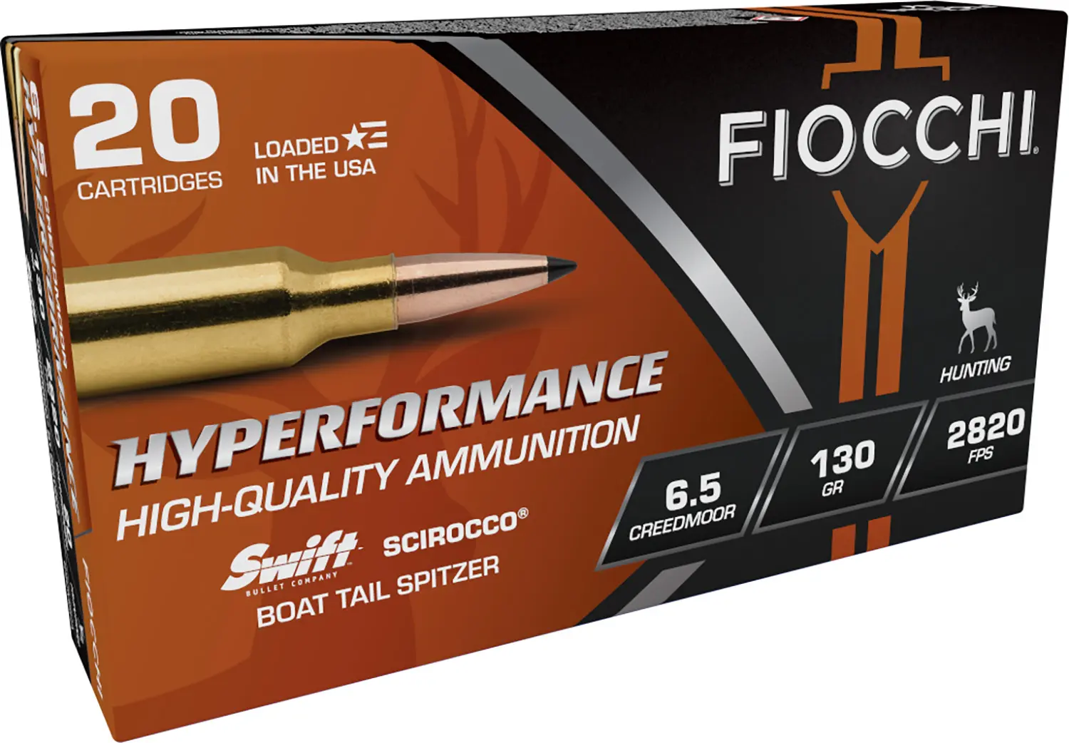 Fiocchi 65CMSCA Hyperformance 6.5Creedmoor 130gr Swift Scirocco II Boat Tail Spitzer 20 Per Box/10 Case