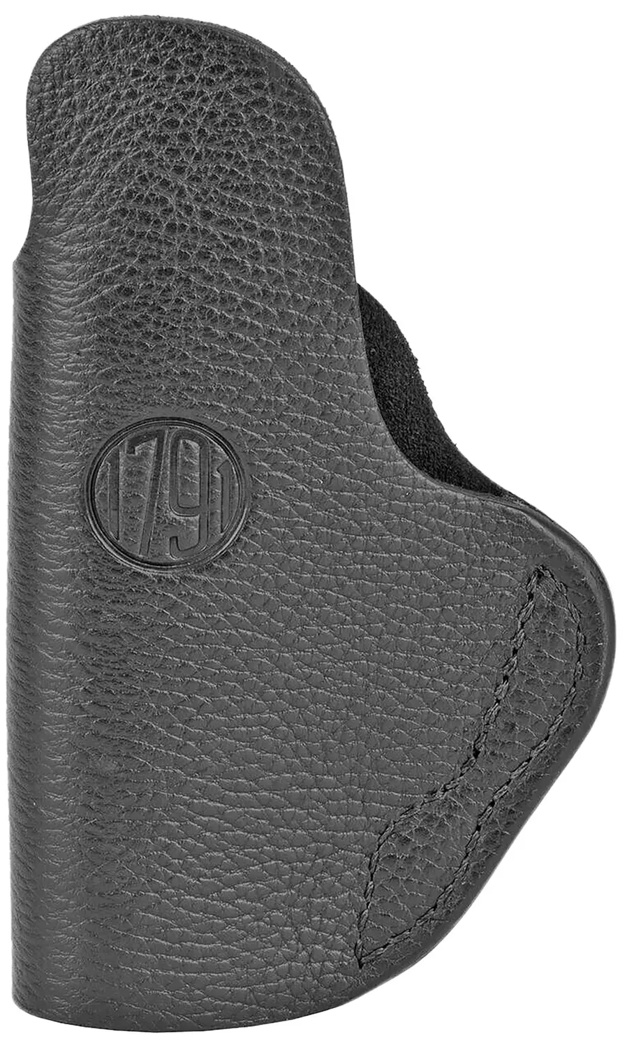 Holster for concealed firearm with textured black leather finish.