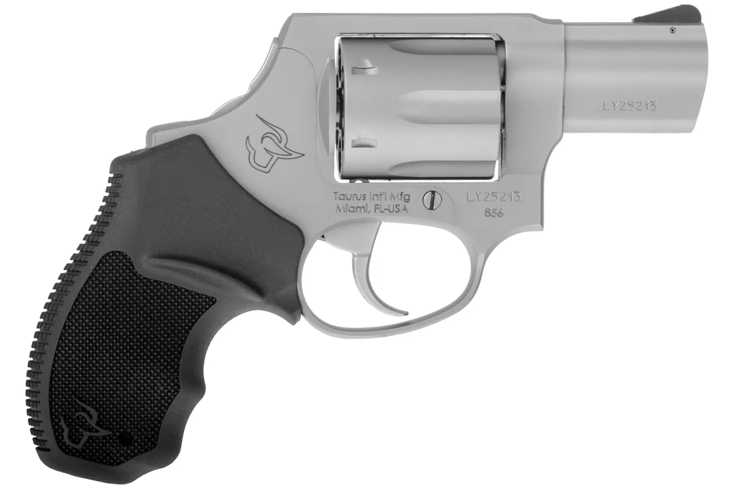 Taurus 2-856029CH 856 Small 38 Special +P 6 Shot 2" Matte Stainless Steel Barrel, Cylinder & Frame, Black Finger Grooved Rubber Grip, Transfer Bar Safety, Concealed Hammer