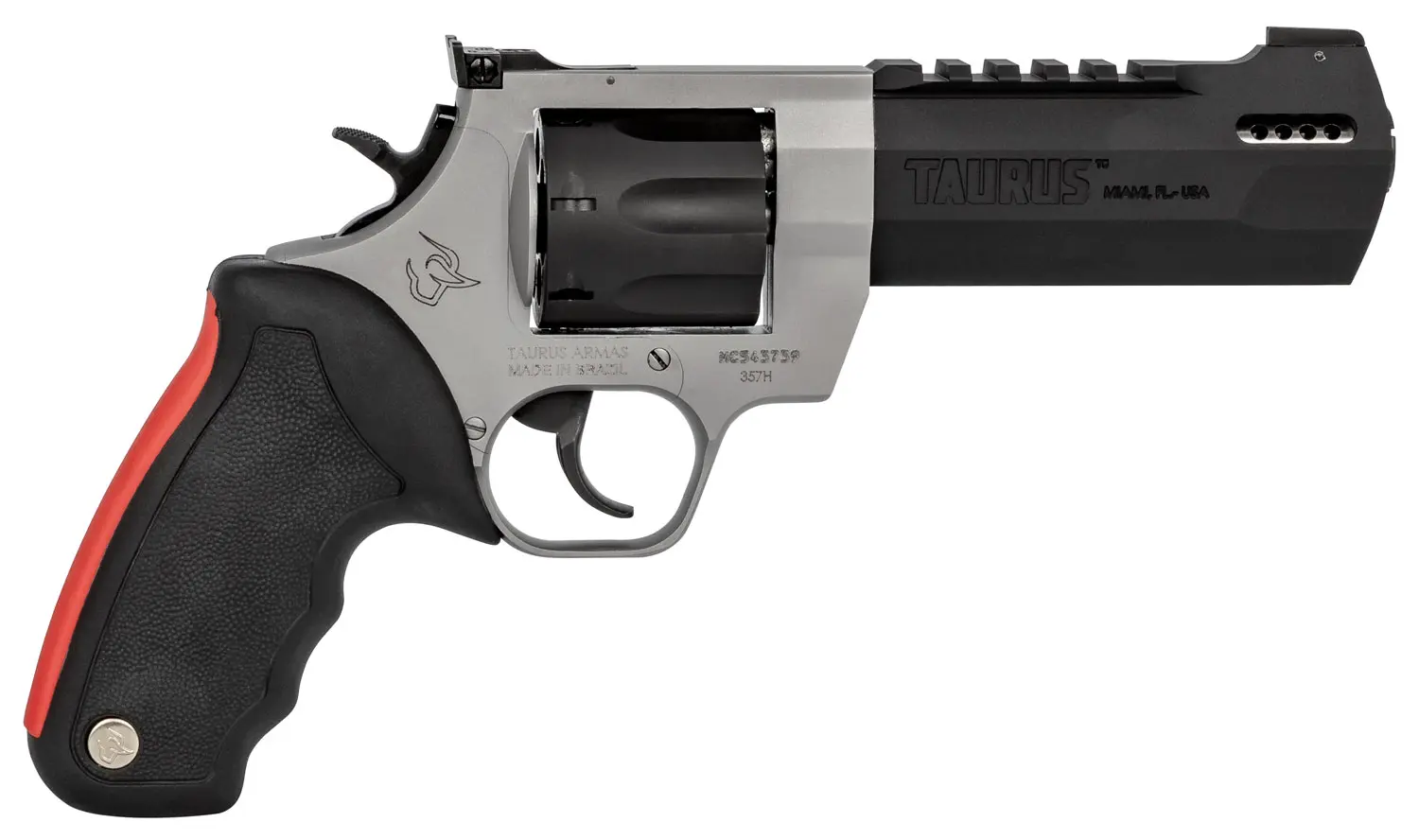 Taurus 2357055RH Raging Hunter 357 Mag 7rd 5.12" Matte Black Oxide Cylinder & Barrel Matte Stainless Steel Frame Black Rubber with Integrated Red Cushion Insert Grip