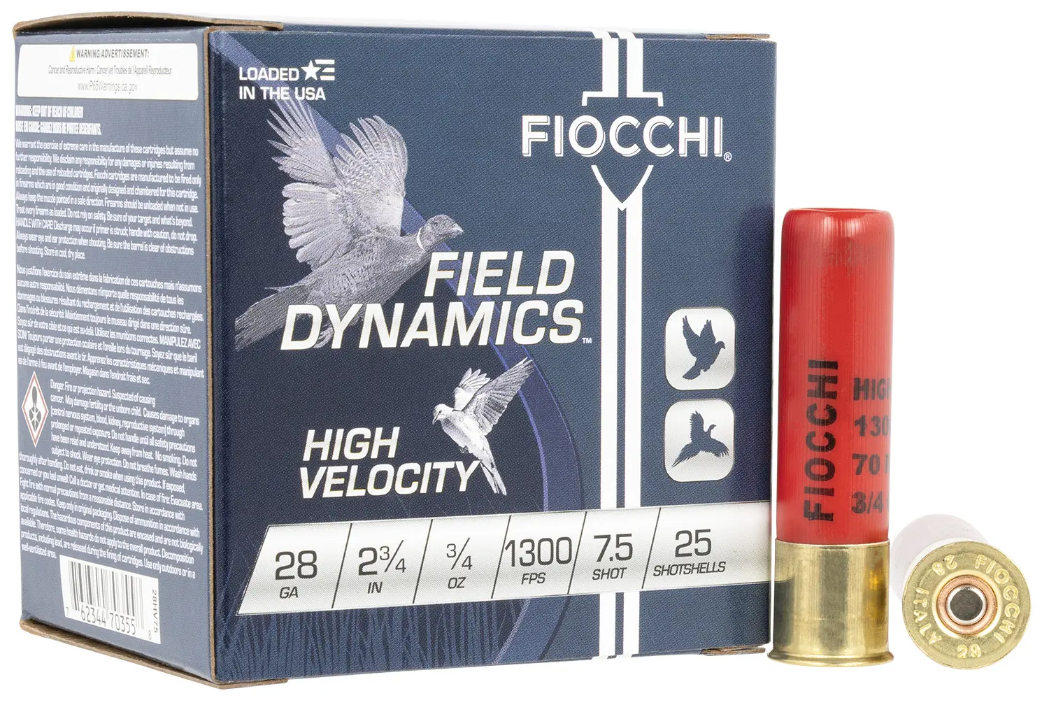 Fiocchi 28HV75 Field Dynamics High Velocity 28Gauge 2.75" 3/4oz 7.5Shot 25 Per Box/10 Case