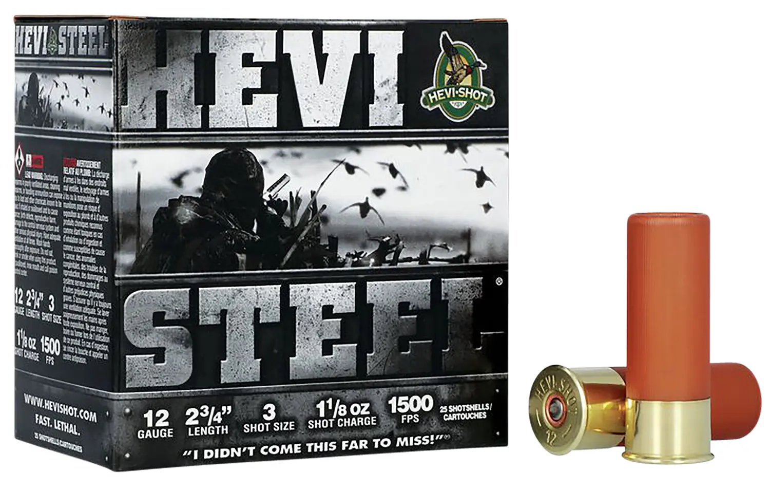 HEVI-Shot HS61223 HEVI-Steel 12Gauge 2.75" 1 1/8oz 3Shot 25 Per Box/10 Case