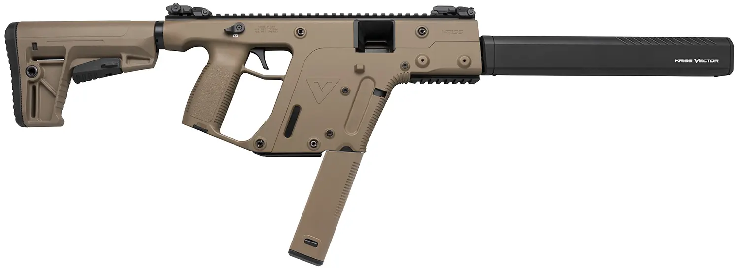 Kriss USA KV45CFD20 Vector CRB G2 45 ACP 30+1 16" Black Nitride Threaded Barrel, Flat Dark Earth Picatinny Rail Aluminum Receiver, FDE Synthetic 6 Position Stock & Polymer Grip