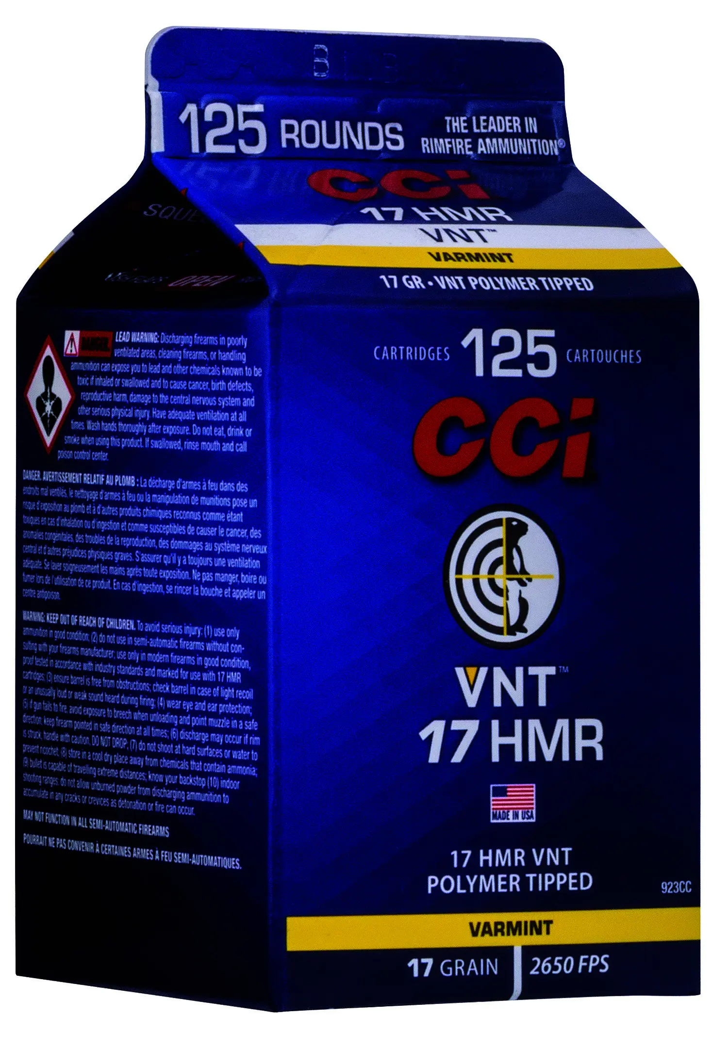 CCI 923CC VNT Rimfire 17HMR 17gr Varmint Tipped 125 Per Box/10 Case