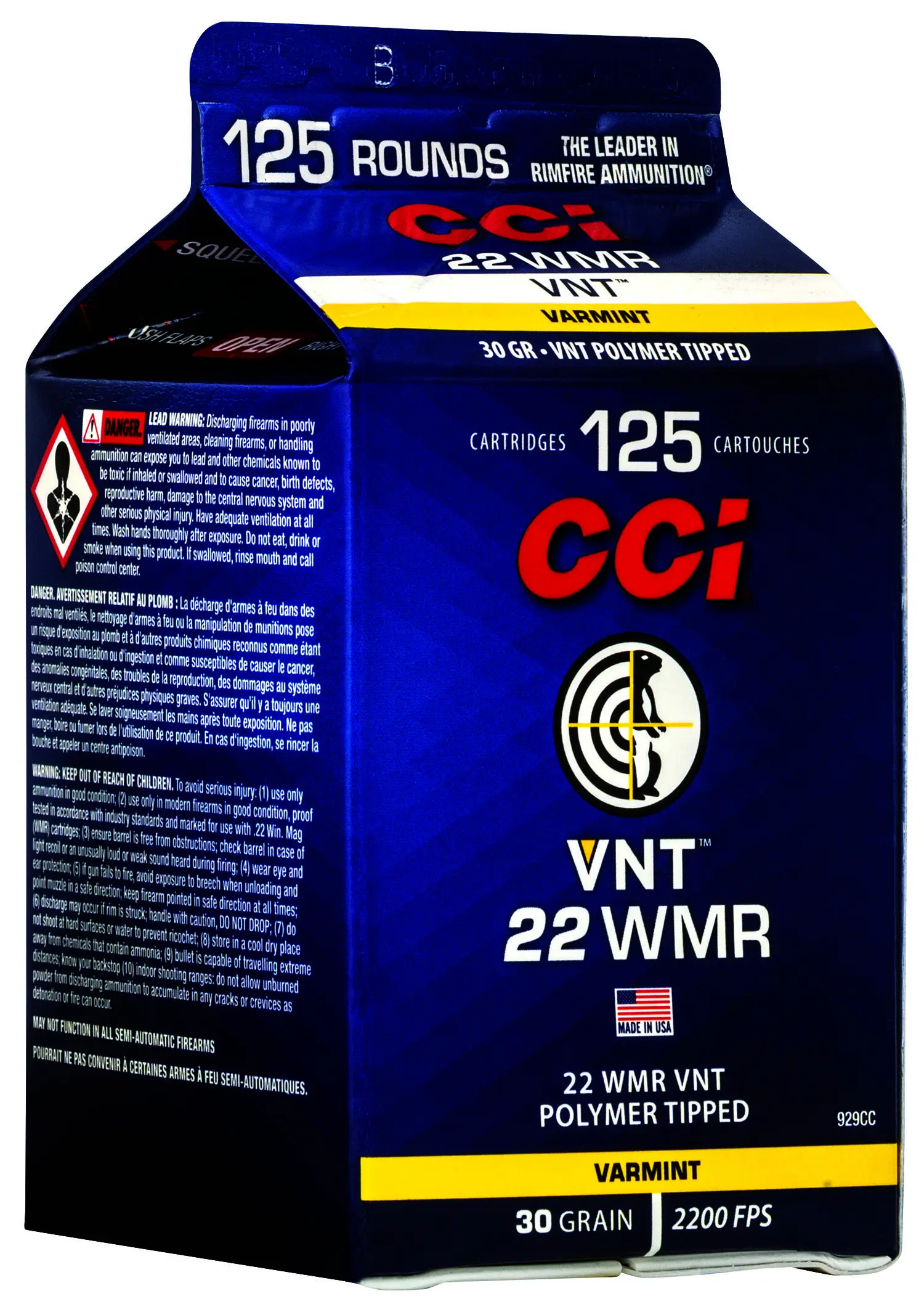 CCI 929CC VNT Rimfire 22WMR 30gr Varmint Tipped 125 Per Box/10 Case