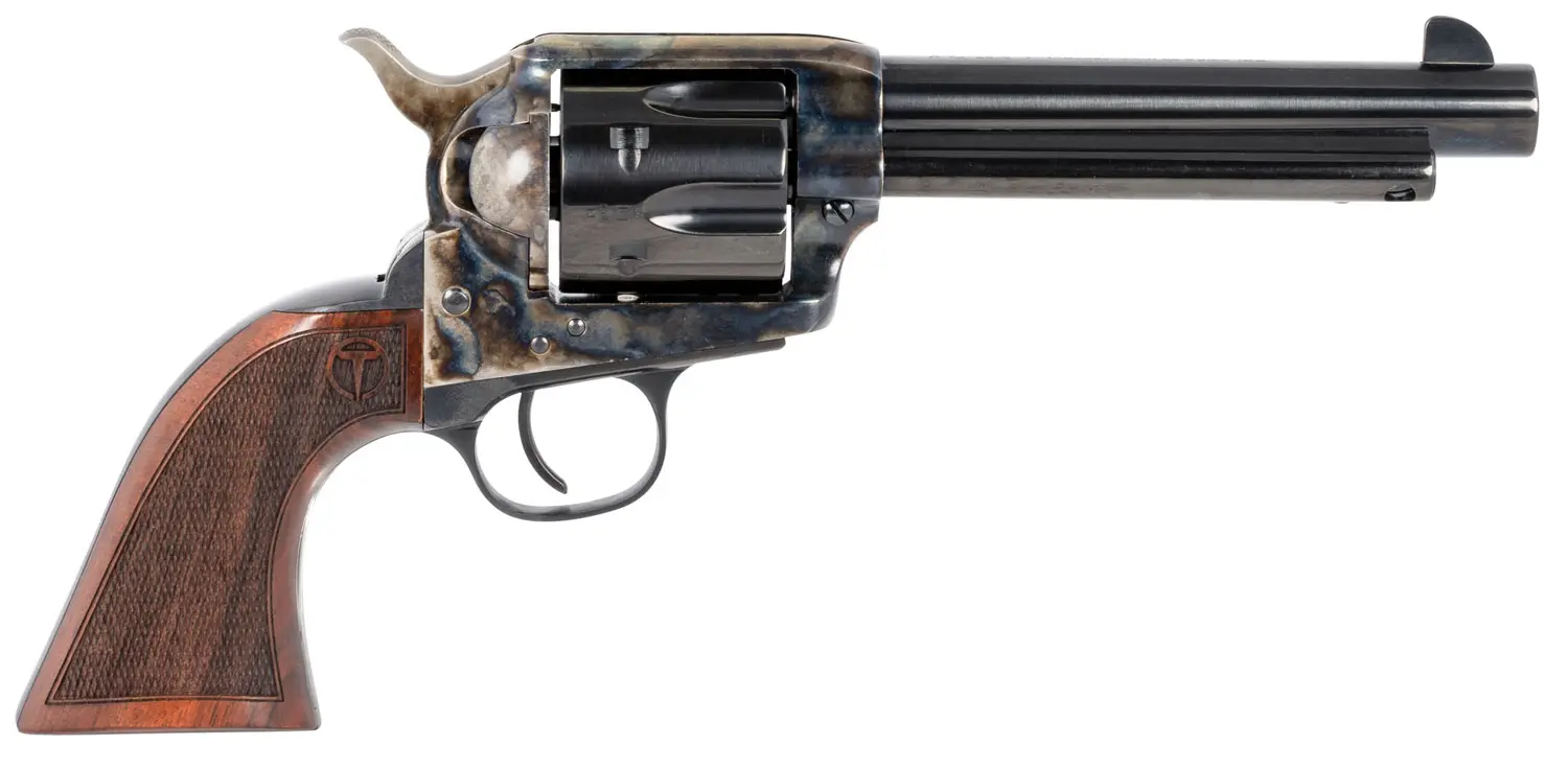 Taylors & Company 550813 Smoke Wagon 45 Colt (LC) Caliber with 5.50" Blued Finish Barrel, 6rd Capacity Blued Finish Cylinder, Color Case Hardened Finish Steel Frame & Checkered Walnut Grip