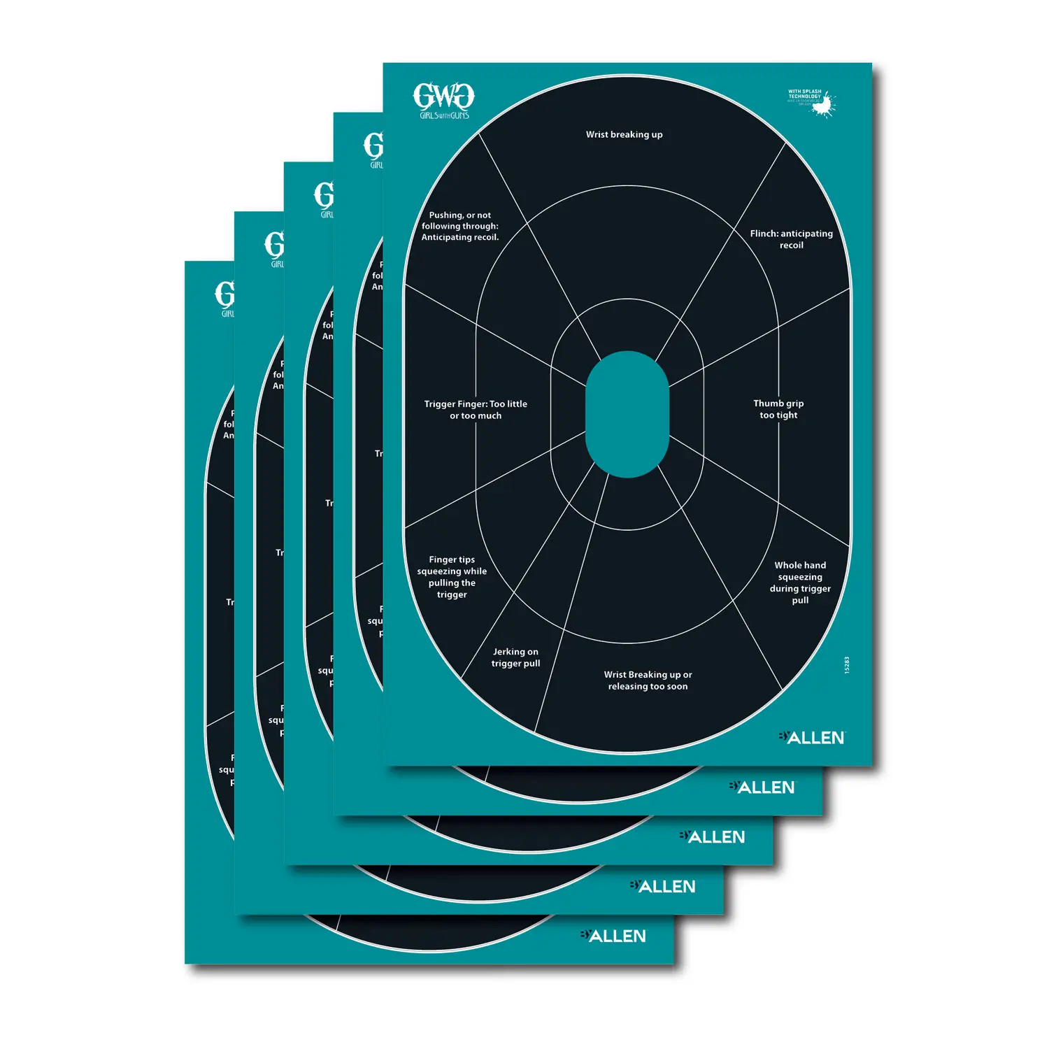 Girls With Guns 15283 Splash Self-Adhesive Paper Black/Teal 12"x18" Oval 5 Pack