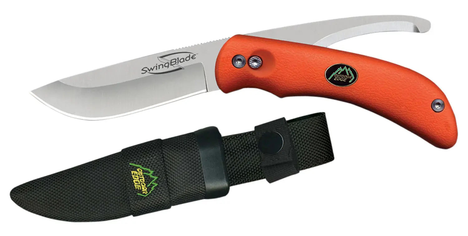 Outdoor Edge SZ20NC SwingBlade 3.60"/3.20" Folding Skinning/Gutting Plain Aichi AUS8 SS Blade Blaze Orange TPR Handle