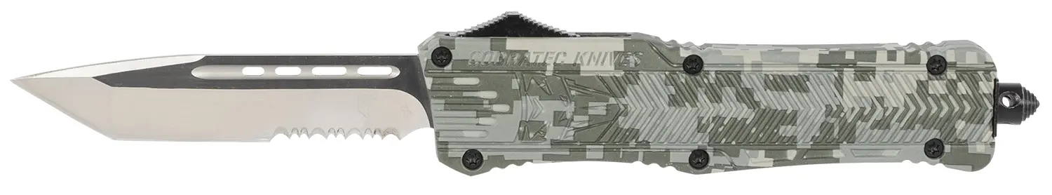 CobraTec Knives LADCCTK1LTS CTK-1 Large 3.75" OTF Tanto Part Serrated D2 Steel Blade/Army DigiCamo Aluminum Handle Features Glass Breaker Includes Pocket Clip