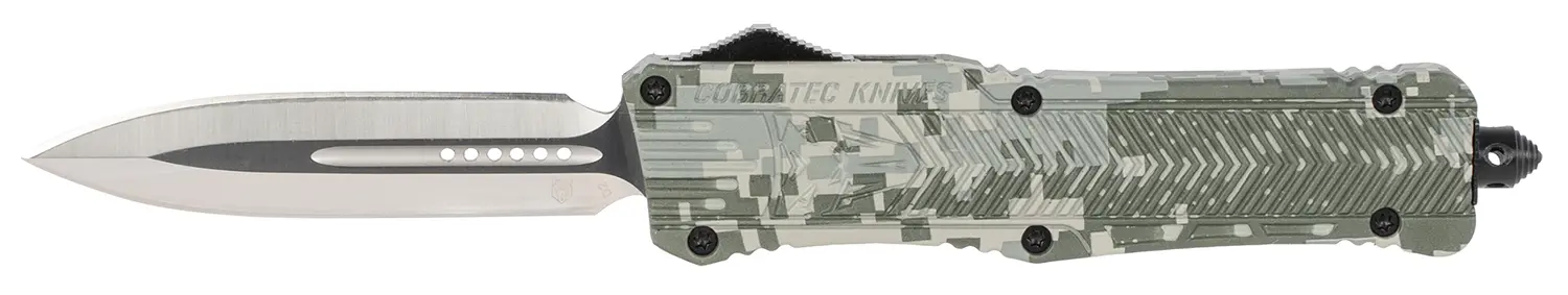 CobraTec Knives LADCCTK1DAGNS CTK-1 Large 3.75" OTF Dagger Plain D2 Steel Blade/Army DigiCamo Aluminum Handle Features Glass Breaker Includes Pocket Clip