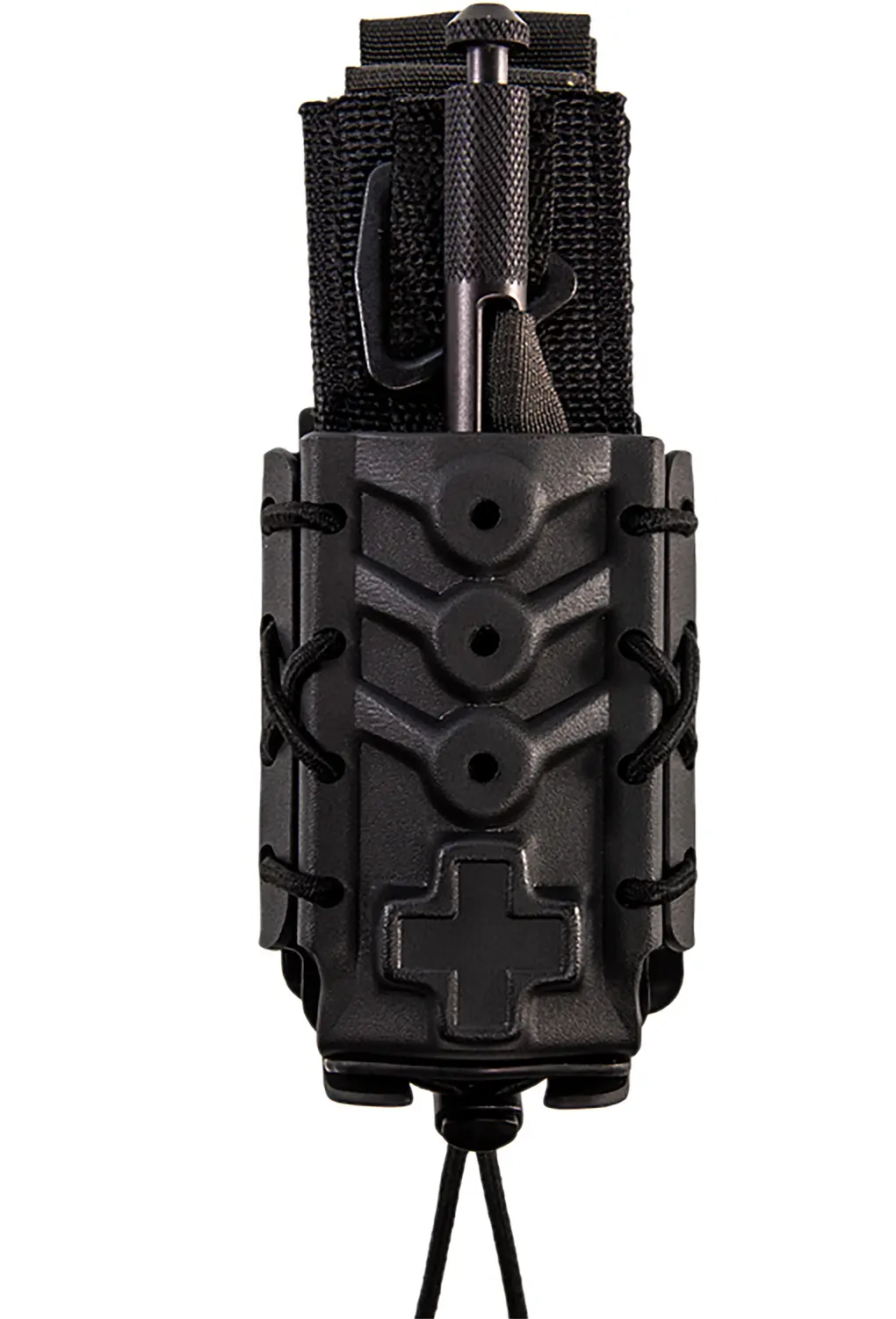 Holster with tactical flashlight for firearm safety and quick access.