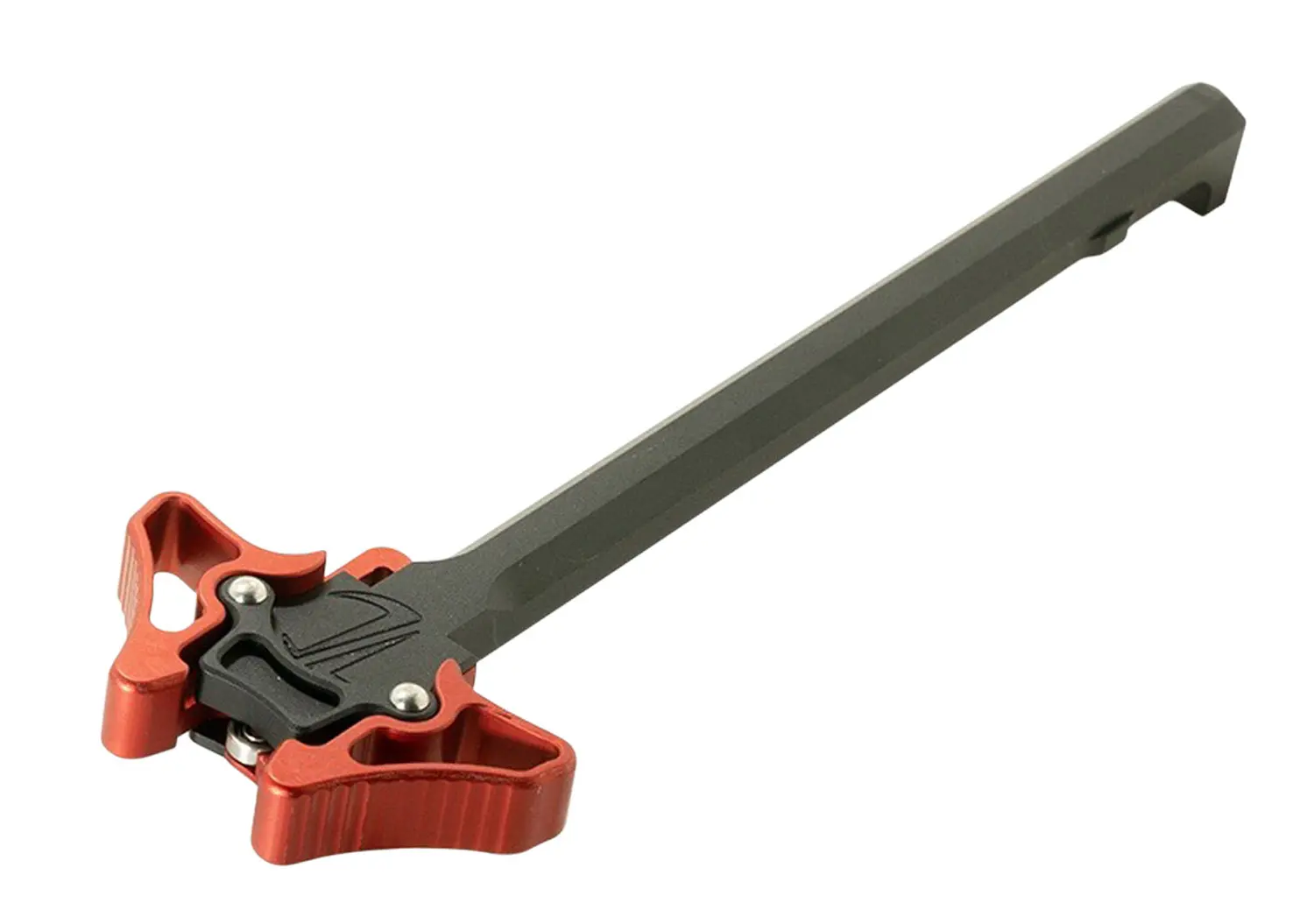 Gun cleaning tool with orange handle and black metal parts for firearm maintenance.