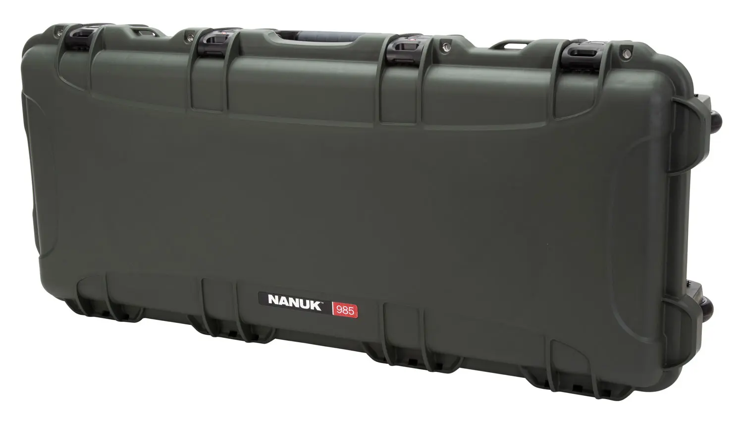 Heavy-duty black gun storage case with secure latches.