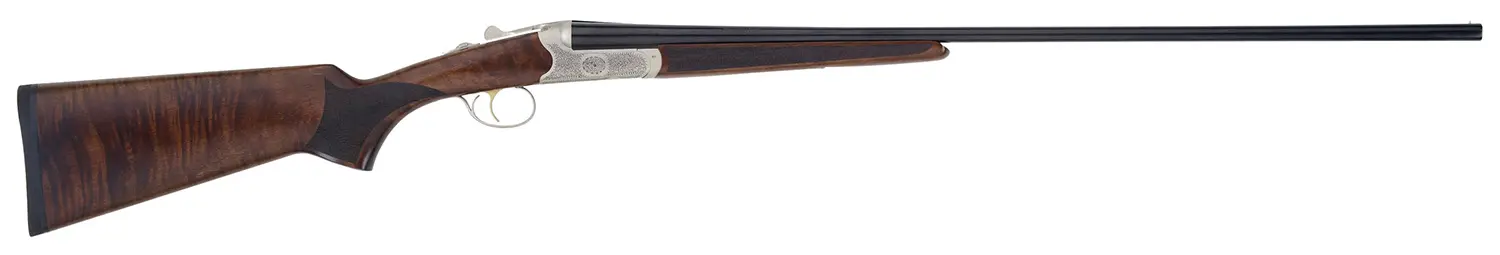 TriStar 38120 Bristol SxS Full Size 20 Gauge Break Open 3" 2rd 28" Blued Side By Side Barrel, Nickel Engraved w/24K Gold Inlay Steel Receiver, Fixed Oiled Turkish Walnut Stock, Right Hand