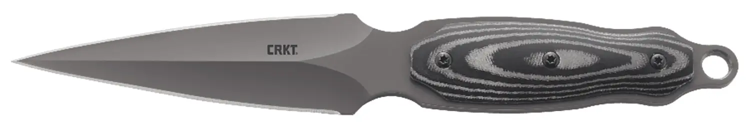 CRKT 2075 Shrill 4.77" Fixed Plain Dual-Edge Gray TiN 8Cr13MoV SS Blade/ Black/Gray SS w/Resin Fiber Overlay Handle Includes Sheath