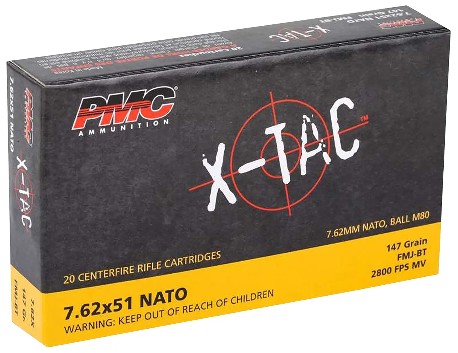Box of 20 PMC 7.62x51 NATO rifle cartridges for firearms enthusiasts.