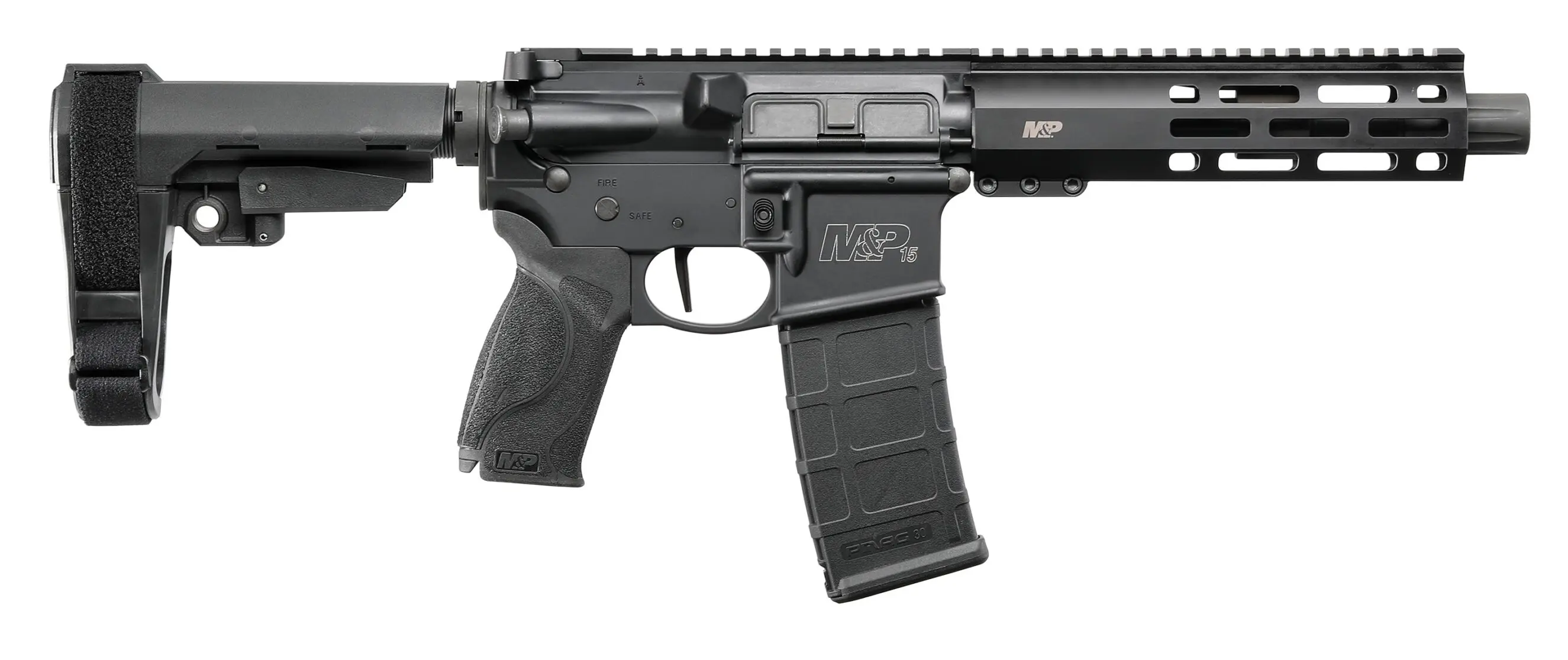 Semi-automatic rifle with adjustable stock and tactical rail.