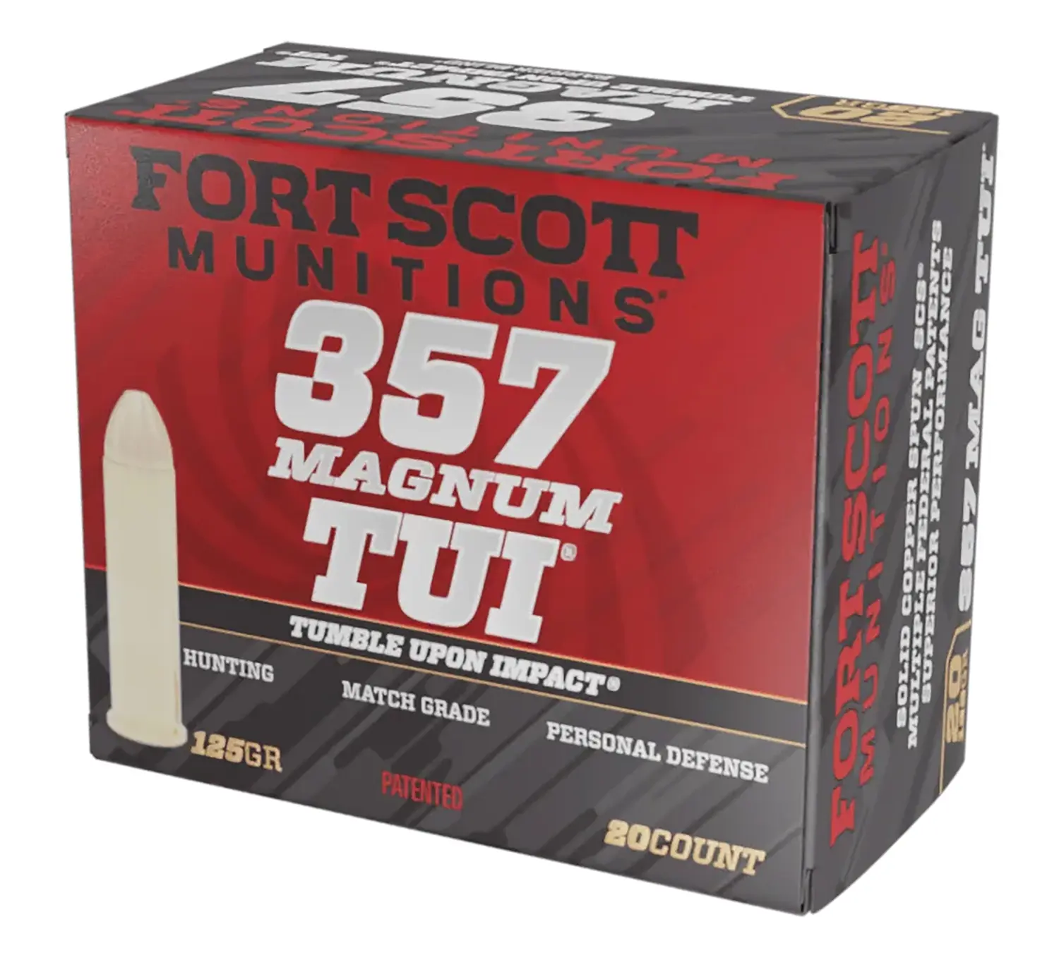 Fort Scott Munitions 357MAG125SCV Tumble Upon Impact (TUI) 357Mag 125gr Solid Copper Spun 20 Per Box/25 Case