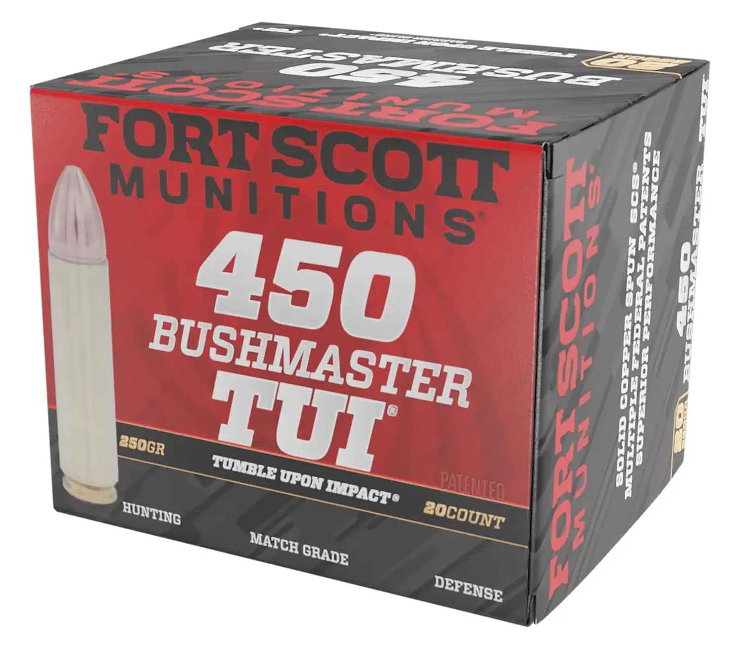 Fort Scott Munitions 450BM250SCV Tumble Upon Impact (TUI) Rifle 450Bushmaster 250gr Solid Copper Spun 20 Per Box/10 Case