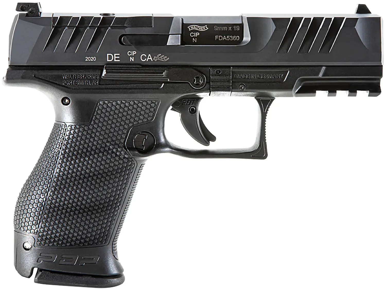 Walther Arms 2854686 PDP Compact Frame 9mm Luger 10+1 4" Black Steel Barrel, Black Optic Ready/Serrated Steel Slide, Black Polymer Frame w/Picatinny Rail, Textured Polymer Grip, Ambidextrous