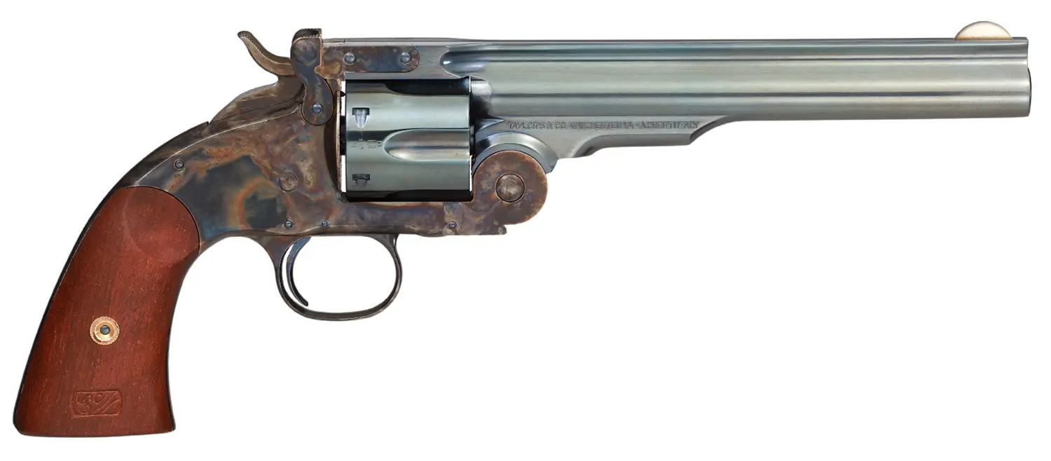 Taylors & Company 550651 Schofield Top Break 44-40 Win Caliber with 7" Charcoal Blued Finish Barrel, 6rd Capacity Charcoal Blued Finish Cylinder, Color Case Hardened Finish Steel Frame & Walnut Grip