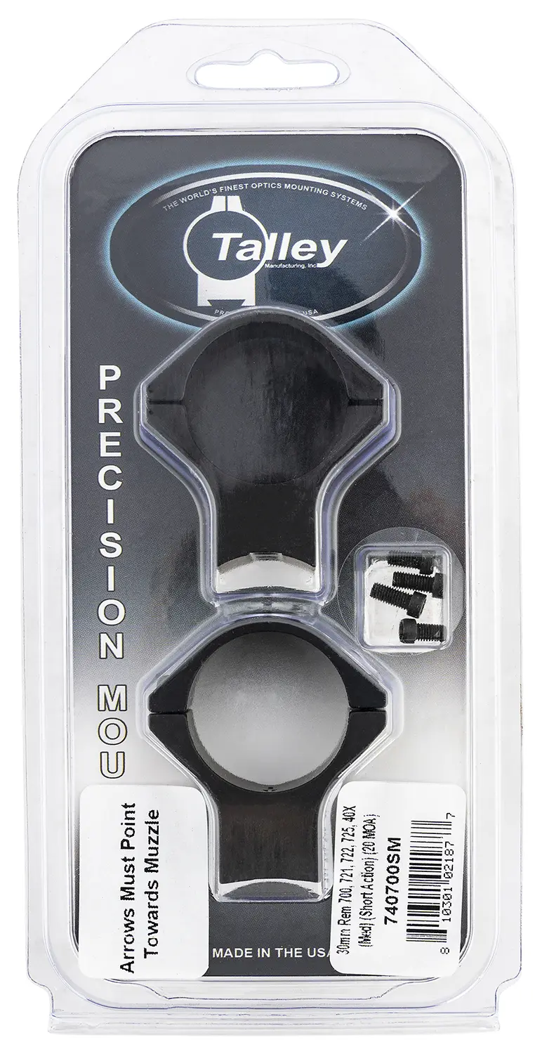 Talley 740700SM Scope Mount/Ring Combo Black Anodized Aluminum 30mm Tube Remington 700/721/722/725/40X Medium Rings Short Action 20 MOA