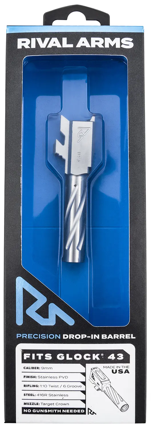 Rival Arms RARA20G301D Precision V1 Match Grade 9mm Luger 3.41" Fluted Stainless Steel, Fits Glock 43/43X