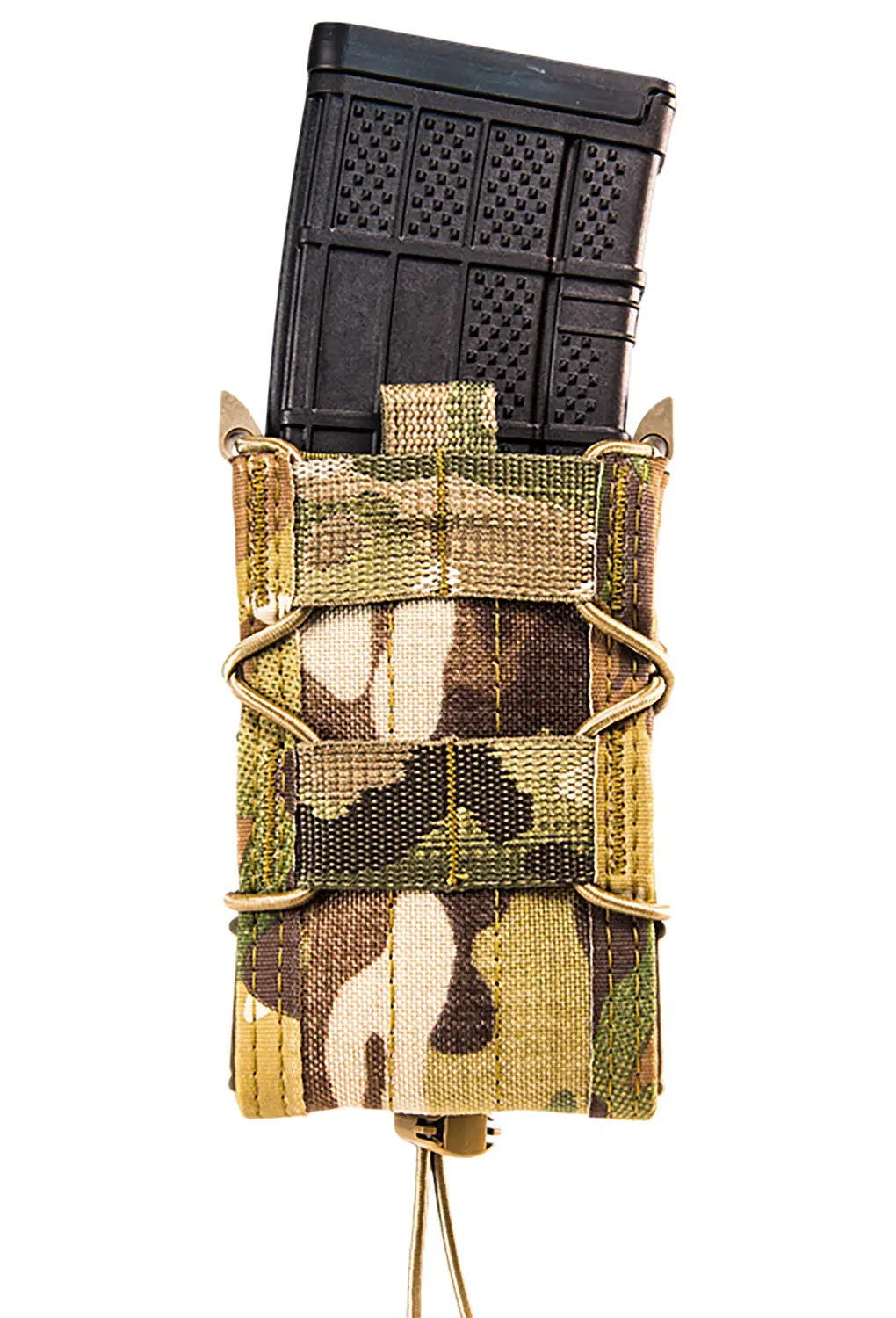Tactical magazine pouch with camouflage pattern and magazine holder.