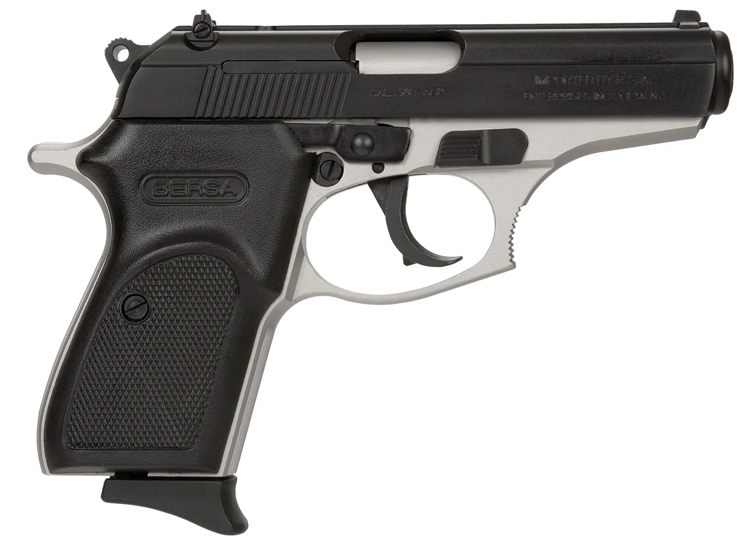 A semi-automatic pistol with black slide and grip, designed for personal protection and target shoot.