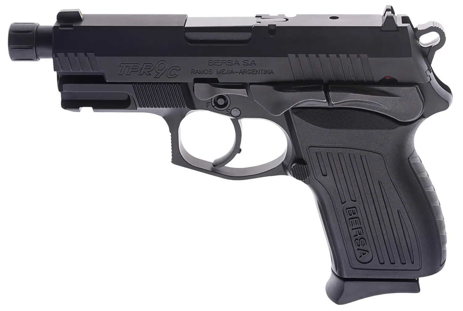 Bersa TPR9CMX TPRCX Compact Frame 9mm Luger 13+1, 4.10" Black Steel Threaded Barrel, Matte Black Serrated Steel Slide & Aluminum Frame w/Beavertail, Ambidextrous