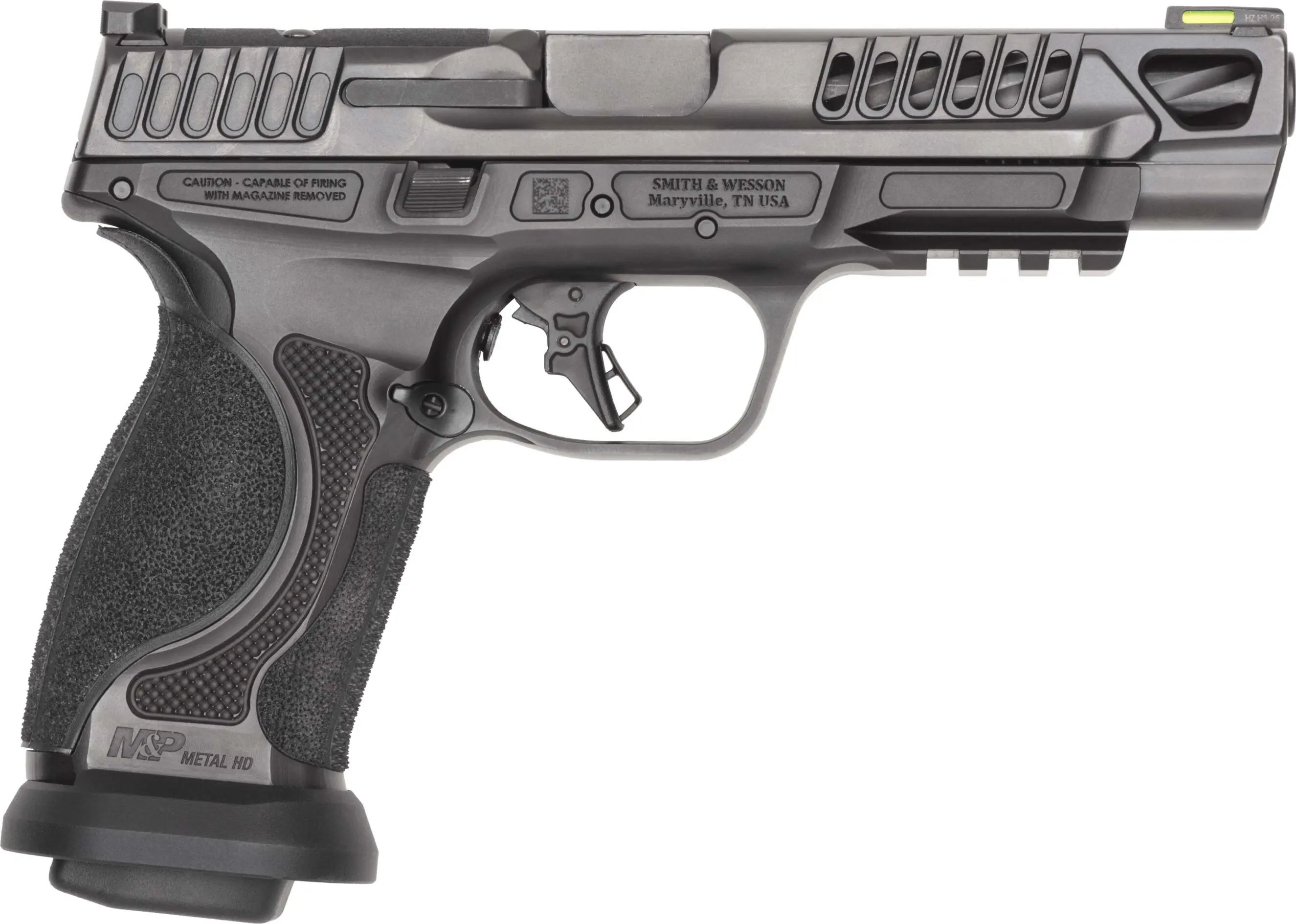 Smith & Wesson M&P Shield 9mm semi-automatic pistol with tactical design.