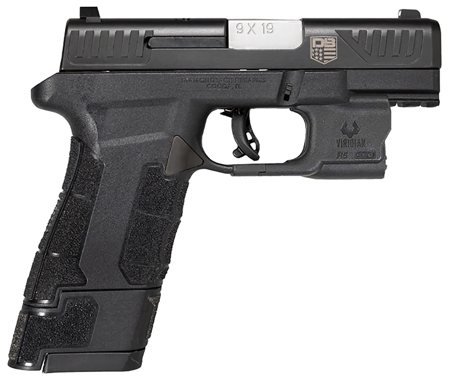 Diamondback DB0301P001 DBAM29 Sub-Compact 9mm Luger 3.50" 12+1,17+1 Overall Black Finish with Serrated Nitride Stainless Steel Slide, Polymer Grip & Picatinny Rail Includes Viridian Laser & Holster