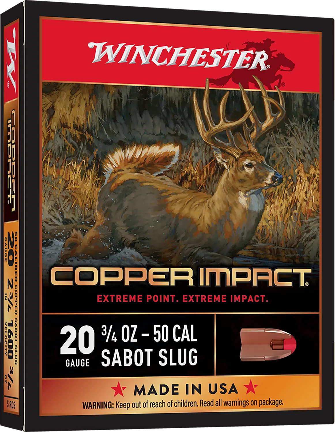 Winchester Ammo X20CLF Copper Impact 20Gauge 2.75" 3/4oz Sabot Slug Shot 5 Per Box/20 Case