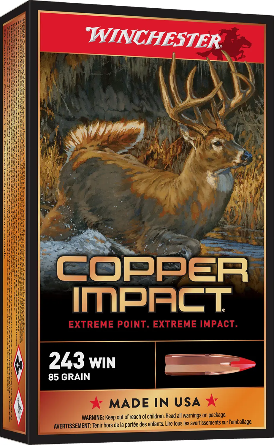 Winchester Ammo X243CLF Copper Impact 243Win 85gr Copper Extreme Point Lead Free 20 Per Box/10 Case