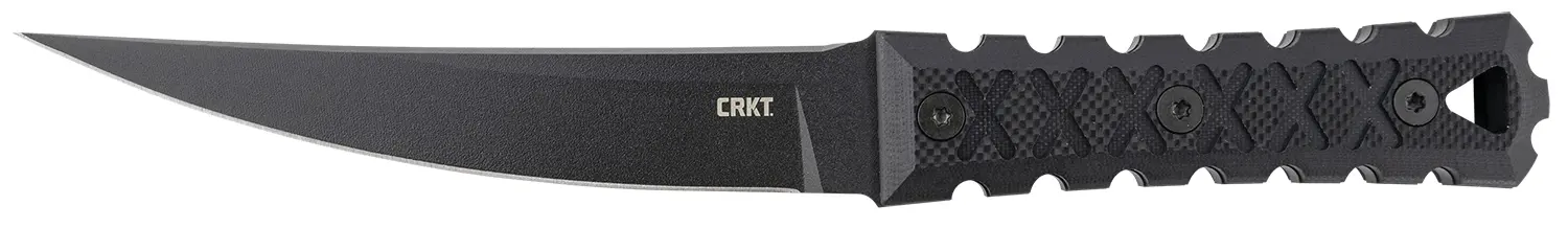 CRKT 2927 HZ6 6.50" Fixed Plain Black Matte Baked-On Anti Rust SK-5 Steel Blade/Black w/Carved X's G10 Handle Includes Sheath