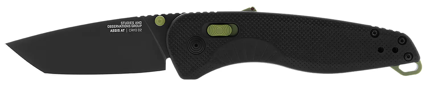 S.O.G SOG11410941 Aegis AT 3.13" Folding Drop Point Plain Black TiNi Cryo D2 Steel Blade/Black w/Moss Accents GRN Handle