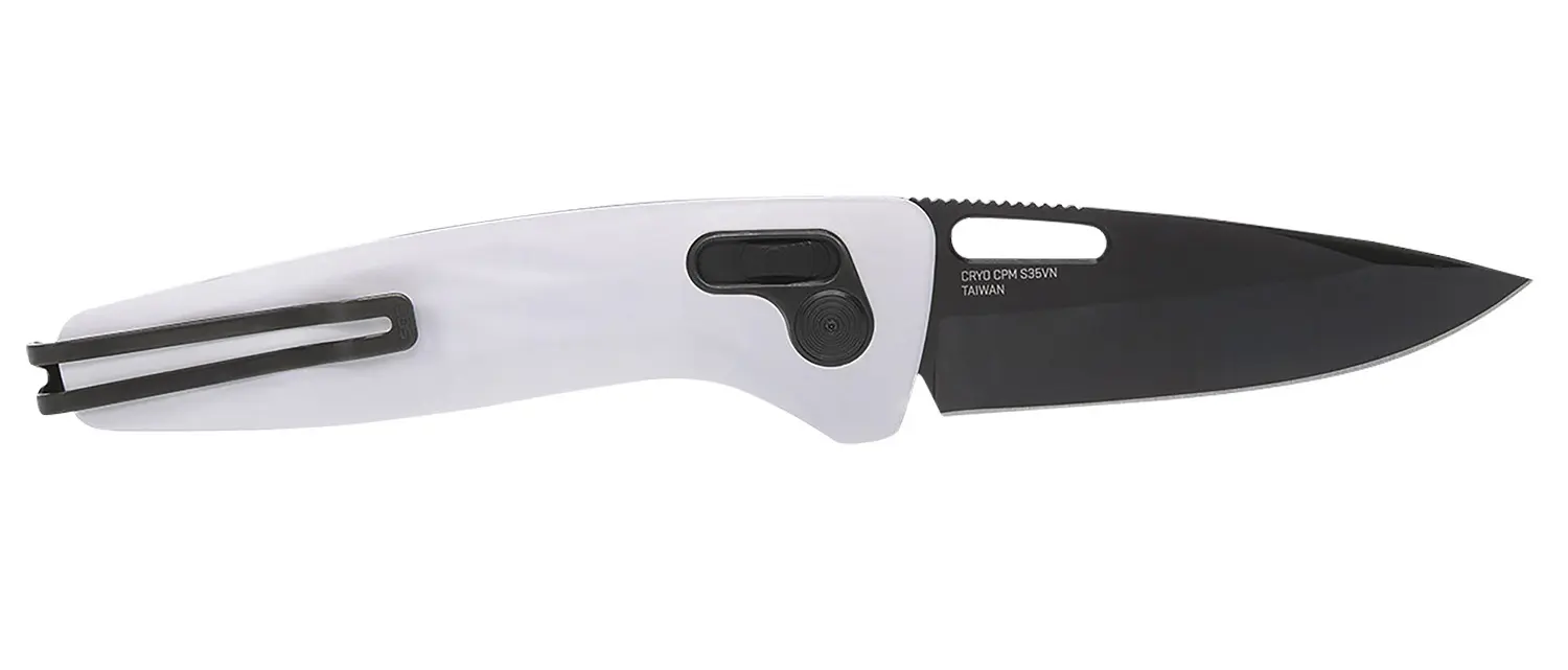 S.O.G SOG12730557 One-Zero XR 3.10" Folding Plain Black Chrome Cryo CPM S35VN Steel Blade/ White Sculpted Aluminum Handle