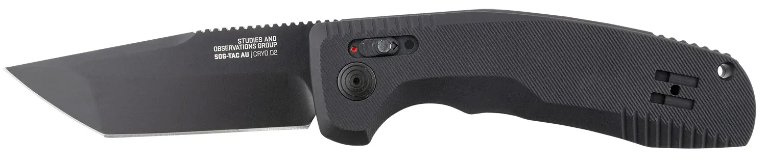 S.O.G SOG15380357 SOG-TAC Auto 3.43" Folding Tanto Plain Black TiNi Cryo D2 Steel Blade Black Micro-Textured Anodized Aluminum Handle Includes Pocket Clip
