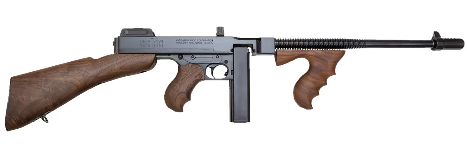 Thompson T1B14 1927A-1 Deluxe 45 ACP Caliber with 16.50" Barrel, 20+1 Capacity (Stick), Blued Metal Finish, Walnut Removable Fixed Stock & Wood Grip Right Hand