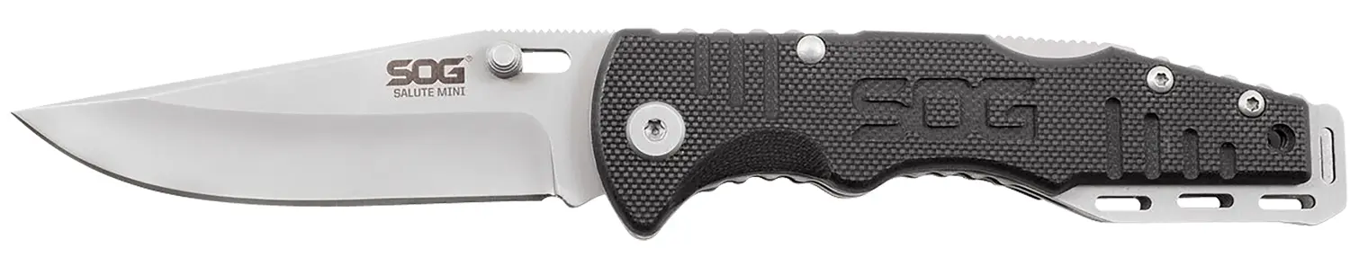 S.O.G SOGFF1001C Salute Mini 3.10" Folding Clip Point Plain Bead Blasted 8Cr13MoV SS Blade Black G10 Handle Includes Pocket Clip