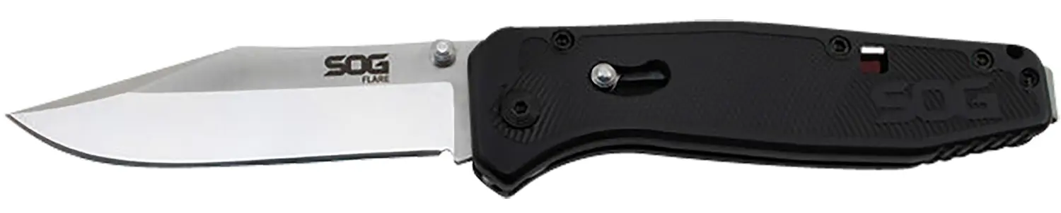 S.O.G SOGFLA1001CP Flare 3.50" Folding Plain Clip Point Satin Polished/Black GRN Handle