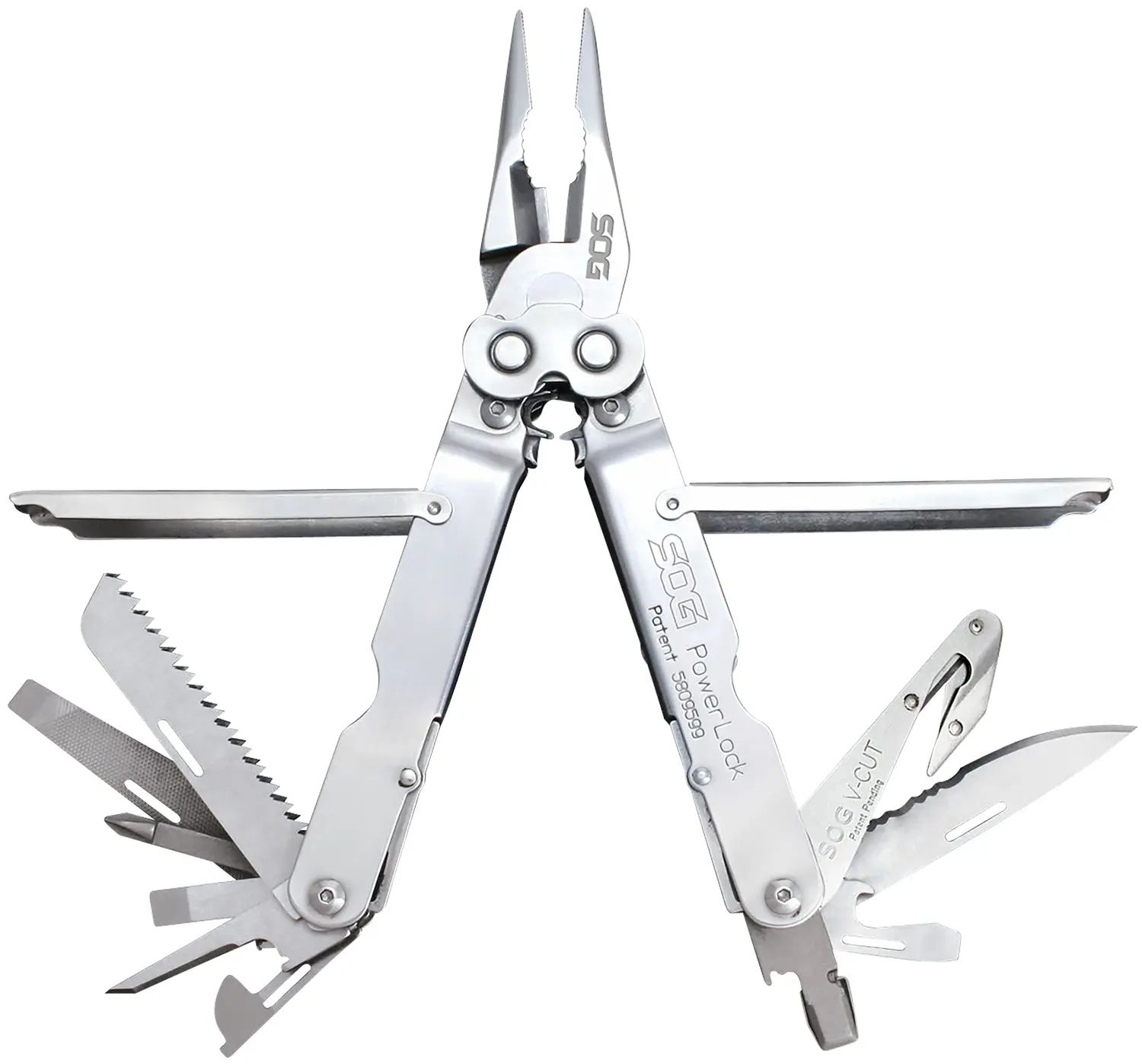 S.O.G SOG-S62N-CP PowerLock V-Cutter Polished 420 Stainless Steel 7" Long Includes Sheath