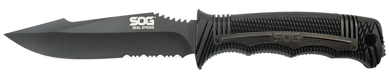 S.O.G SOGSS1003CP Seal Strike 4.90" Fixed Clip Point Part Serrated AUS-8A SS Blade Black Textured GRN/SS Handle Includes Belt Clip/Sheath