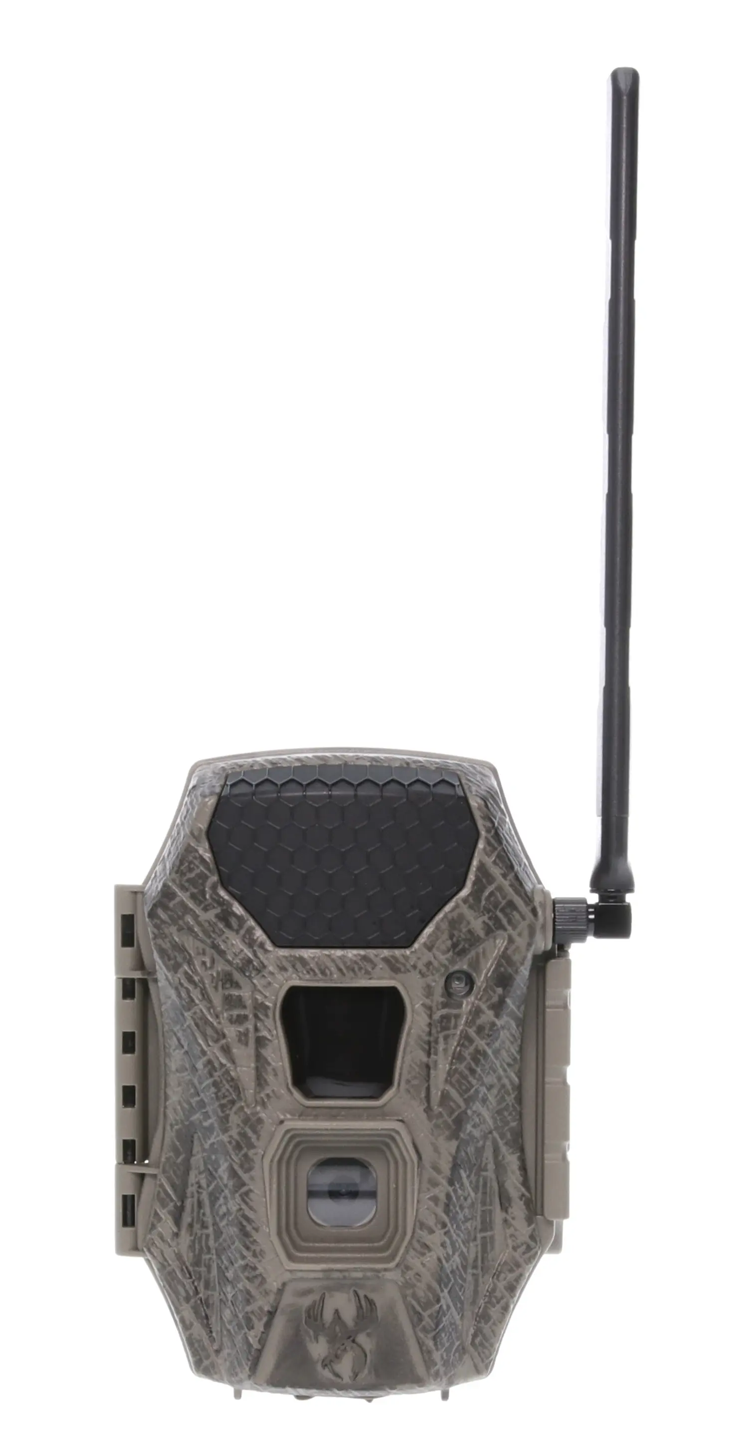 Trail camera with camouflage design and external antenna for wildlife monitoring and outdoor securit.